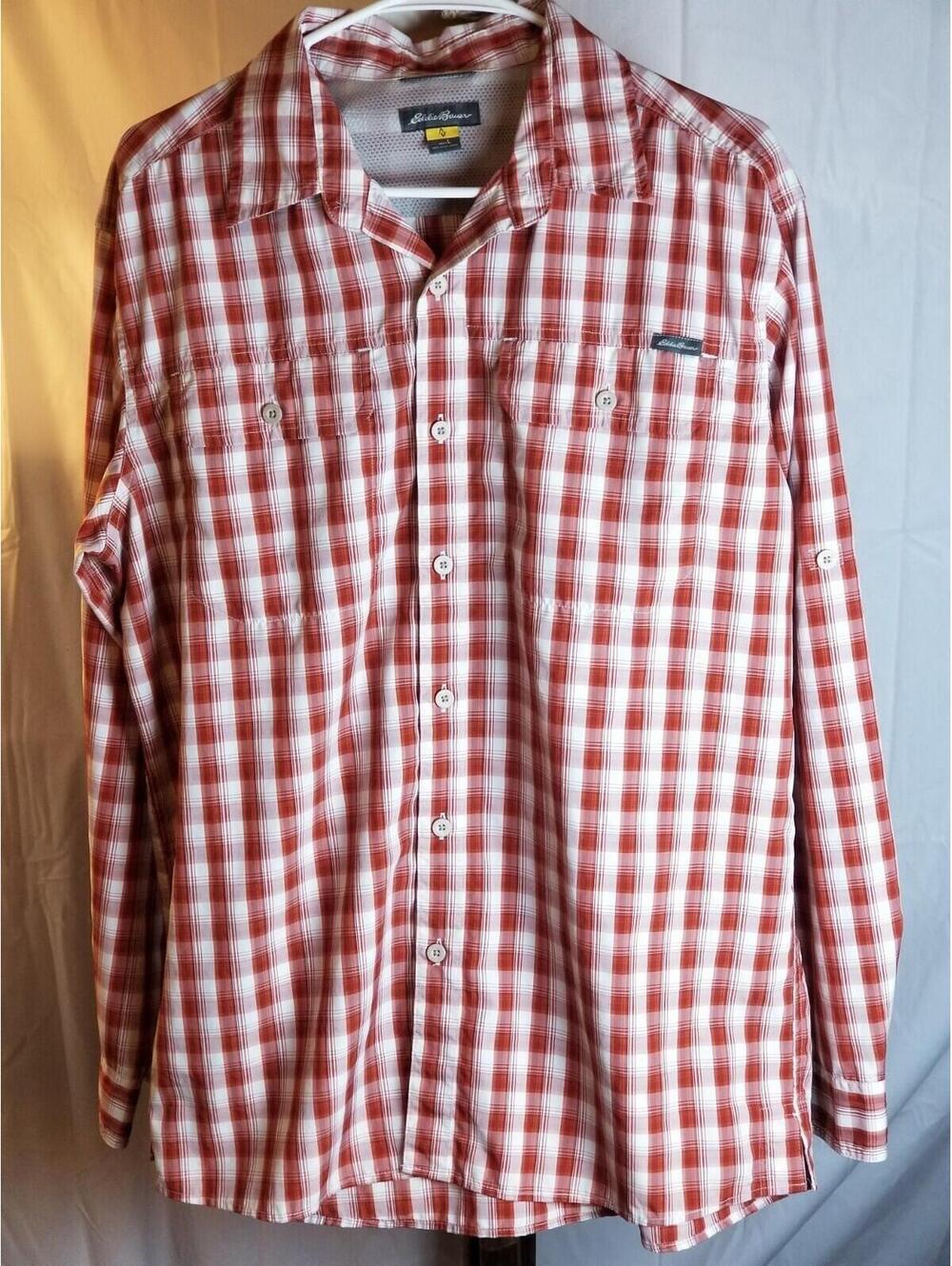Eddie Bauer Shirt Mens Large Red/White Button Up